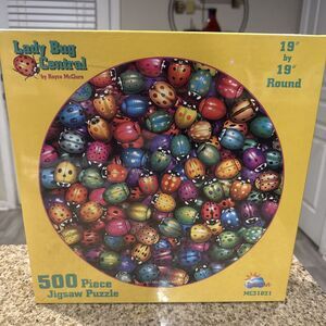 SunsOut Puzzle Lady Bug Central 500 Pieces Round Circle Colorful Bugs Sealed